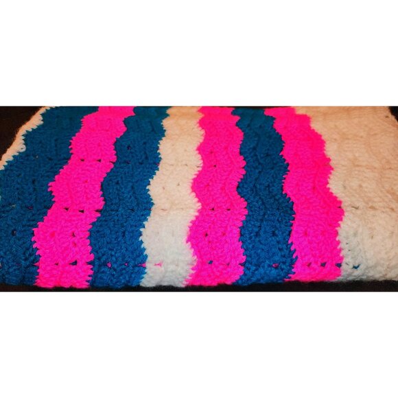 Crochet Striped Baby Blanket gPink/Blue/White With Tassels NEW 45X38 - Picture 9 of 10